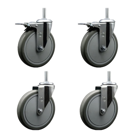 Service Caster 6 Inch Gray Polyurethane Swivel 58 Inch Threaded Stem Caster Set 2 Total Lock Brakes SCC-TSTTL20S614-PPUB-58212-2-S-2